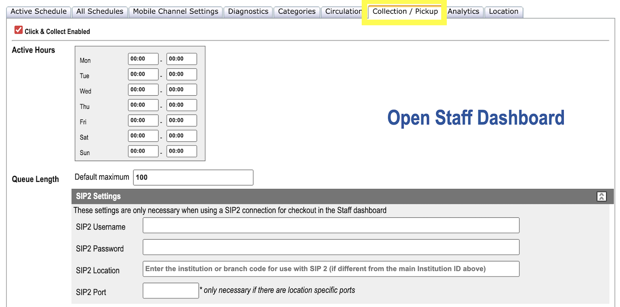 CMS Collection / Pickup Tab